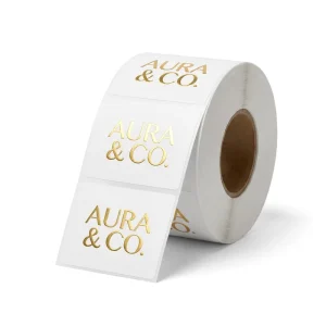 Custom Embossed Gold Foil Logo Stickers Roll Metallic Brand Labels for Boutique Box Packaging