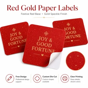 Custom Festive Red Paper Stickers DIY New Year & Party Gift Labels Gold Print Self-Adhesive Decorative Stickers