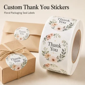 Custom Floral Thank You Roll Stickers Round Waterproof Seal Labels for Gift Packaging Small Business OEM