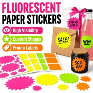 Custom Fluorescent Paper Stickers High Visibility Neon Price Promo Labels Custom Shapes for Retail Sale