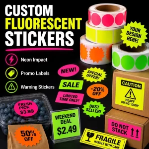 Custom Fluorescent Stickers Round Bright Neon Color Promo Sale Price Labels Custom Logo for Retail Shop