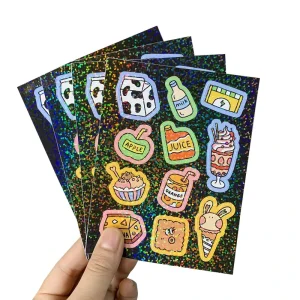 Custom Glitter Sticker Sheets Clear Transparent Adhesive Vinyl Kiss Cut Decorative Stickers