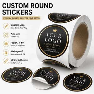 Custom Gold Foil Round Logo Stickers Waterproof Vinyl for Small Business Packaging Skincare Candle Food Thank You Any Size Shape