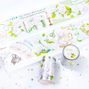 Custom Hig end Journal 3D Foil Clear Flower PET Tape Sticker Rolls Manufacturer
