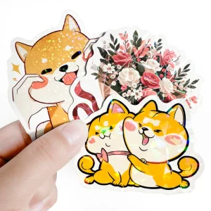 Custom Hologram Waterproof Vinyl Stickers Printing PVC Die Cut Glitter Holographic Adhesive UV Resist Logo Sticker for Business
