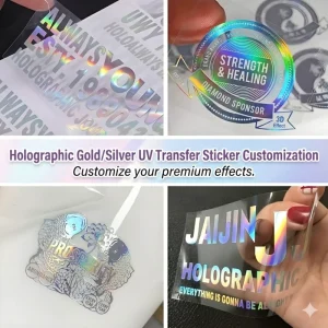 Custom Holographic Laser UV Transfer Metal Stickers With Gold And Silver Hot Stamping