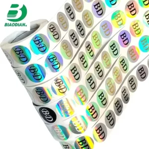 Custom Holographic Sticker Roll Rainbow Laser Logo Label Printing Waterproof Synthetic PET Stickers for Product Packaging