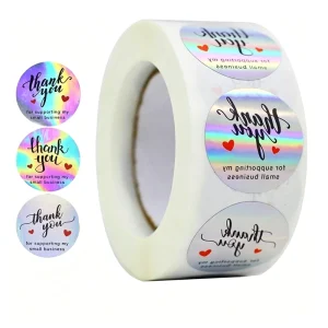 Custom Holographic Waterproof Labels Rainbow Self Adhesive Sealing Stickers for Candle Jar Gift Box Crafts Packaging Roll