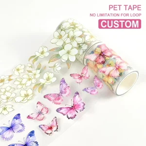 Custom Journal PET Tape Sticker Rolls Holographic Raised Gold Foil Transparent Journaling Sticker Rolls