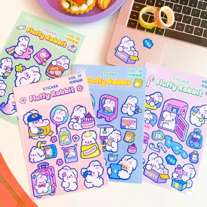 Custom Korea Sparkle Kawaii Cute Stickers Vinyl Rainbow Film Effect Glitter Sticker Sheet Kiss Cut Printing Sticker for Kid