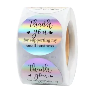 Custom Logo 1.5Inch Holographic Sticker Single Sided Silicone Adhesive Thank You Packaging Label