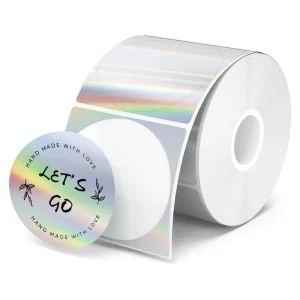 Custom Logo Design Label Bright Silver Sticker Holographic Round Thermal Label Thank You Roll Stickers