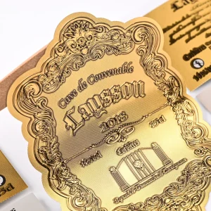 Custom Logo Gold Embossing Wine Alcohol Sticker Factory Direct PET PVC Metal Aluminum Material Private Package