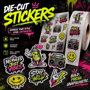 Custom Logo Personalized Cartoon Stickers Die Cut Vinyl Decals Waterproof Irregular Shape Stickers for Business Promotion