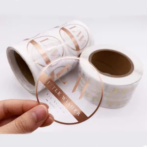 Custom Logo Printed Roll Blue Adhesive Paper Gold Stamping Round Thank You Seal Label Stickers for Packaging