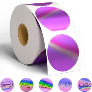 Custom Logo Purchase Holographic Label Roll Purple Thermal Label 2*2 Inch Self Adhesive Printable Sticker Round Style Sticker