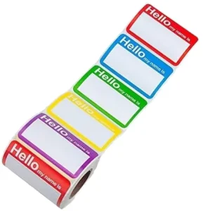 Custom Logo Reusable Adhesive Waterproof 3.5″ X 2.25″ Name Tag Labels Glossy Matte Finish Plain Colors for Supermarket Grocery