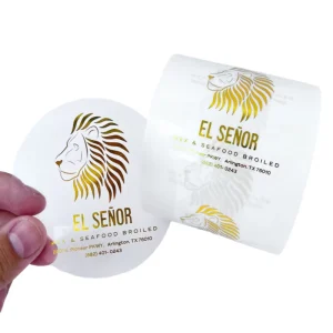 Custom Logo Transparent Round Gold Foil Label Stickers Clear Vinyl Plastic Stickers Waterproof Adhesive Label Design Services