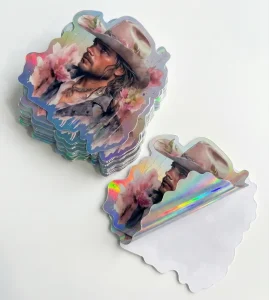 Custom Logo Waterproof Holographic Crushed Glass Vinyl Kiss Cut Stickers Paper Set Premium Packaging Labels