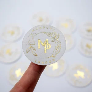 Custom Luxury Embossed Gold Foil Textured Matte Cotton Paper Stickers Label Stickers for Packaging