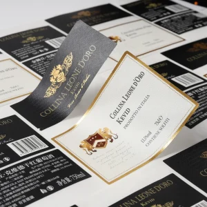 Custom Luxury Grape Wine Bottle Sticker Waterproof Embossed Gold Foil Linen Textured Sticker Labels
