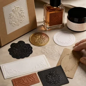 Custom Luxury Perfume Textured Paper 3d Logo Embossed Candle Packaging Labels Sticker Business Sealing Stickers