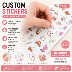 Custom Matte Glossy Vinyl Stickers Waterproof Die Cut Logo Labels Self Adhesive Decals for Kids