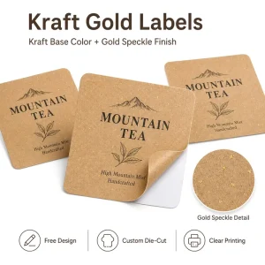 Custom Matte Kraft Paper Stickers DIY Handmade Product Labels Gold Foil Print Self Adhesive Packaging Stickers