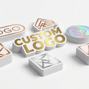 Custom Metallic Gold Silver Bronze Vinyl Stickers Die Cut Self Adhesive Office & Luxury Brand Labels