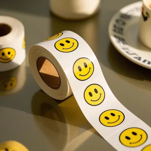 Custom Mini Roll Sticker Happy Smile Face Decal Vinyl Decals Students Packaging Labels Sticker Label Printer