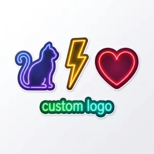 Custom Neon Glow Vinyl Stickers Die Cut Self Adhesive Cat Heart Plant Peace Sign Designs for Brand Decor Packaging