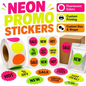 Custom Neon Promo Stickers Fluorescent Sale Price Labels Bright Color Round Oval for Retail Store Promotion