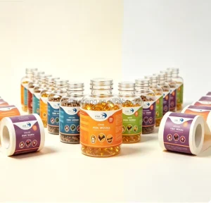 Custom Nutraceutical Waterproof Labels Durable Synthetic Adhesive Paper Bottle Stickers Fish Oil Supplements Packaging Labels