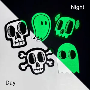 Custom PVC Glossy Sticker UV Resist Logo Neon Fluorescent Color Glow in the Dark Waterproof Adhesive Vinyl Die Cut Stickers