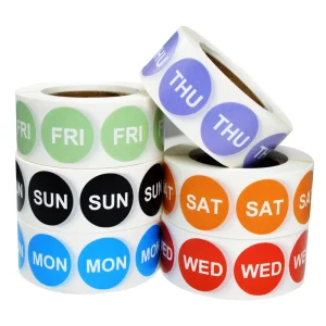 Custom Paper Material Waterproof Adhesive Day of the Week Stickers for Kitchen with Permanent Removable Labels