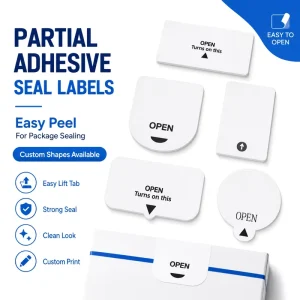 Custom Partial Adhesive Seal Labels Easy Peel Tamper Evident Stickers for Packaging Boxes Pouches OEM