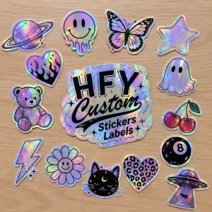 Custom Pattern Cartoon Holographic Stickers UV Resistant Waterproof Labels Die Cut Laser Shiny Logo Printed Adhesive Stickers