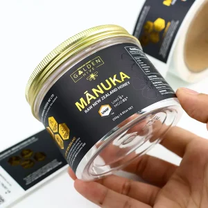 Custom Permanent Strong Adhesive Sticker Bottle Security Waterproof Gold Foil Labels for Food Honey Jar Lid Seals Sticker