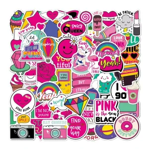 Custom Pink Hologram Mirror Stickers Waterproof Self Adhesive Vinyl Cartoon Decorative Die Cut Labels with Printed Logo