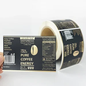 Custom Print Black Matte Gold Foil Logo Label Sticker Food Waterproof Adhesive Vinyl Sticker Roll Bottle Packaging Product Label