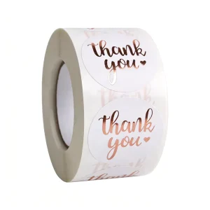 Custom Printed 500 Pcs roll Waterproof Adhesive Rose Gold Foil Stickers 25mm Diameter Thank You Labels for Gift Craft Use