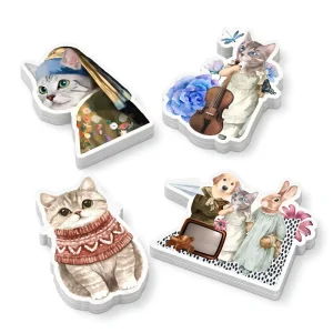 Custom Printed Aesthetic Vinyl Decals Waterproof Die Cut Cat Animal Reading Book Stickers for Laptop Journal