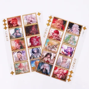 Custom Printed Cartoon Style Gold Foil UV Resistant Adhesive DIY Scrapbook Stickers Vintage Postage Stamp Design Writing Paper