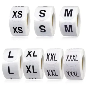 Custom Printed Clothing Label Round Coded Self Adhesive Apparel Size Label TShirt Skirt Sweater Trousers Retail Removable Label