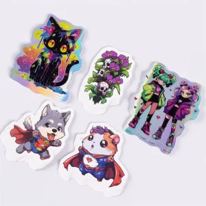 Custom Printed Die Cut Holographic Effect Cut Stickers Set Decorative Water Cup Stationery Cute Stickers Creator