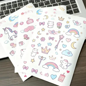 Custom Printed Kids Decoration Anime Cartoon Stickers Adhesive Paper Vinyl Waterproof Matte Kiss Cut Sticker Sheets