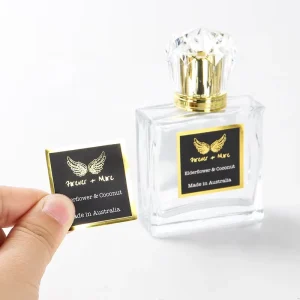 Custom Printing Adhesive Cosmetic clear Perfume Bottle Sticker Roll Transparent Hot Stamping Gold Foil logo Sticker Labels