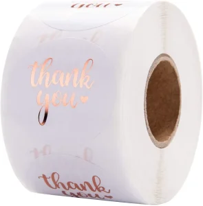 Custom Printing Waterproof Adhesive Rose Gold Foil Thank You Round Stickers Labels in Roll