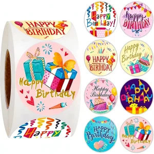Custom Private Label Birthday Self Adhesive Label Rolls Eco Friendly Waterproof Durable Art Paper Cartoon Stickers
