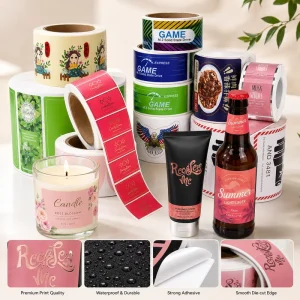 Custom Product Labels Roll Waterproof Stickers Personalized Logo for Bottles Jars Candles Skincare Food Packaging Any Shape Size
